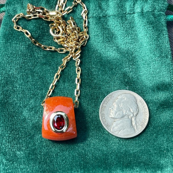 Vintage Genuine Orange Carnelian and Red Garnet 14k gold Pendant - beautiful! - Picture 12 of 16